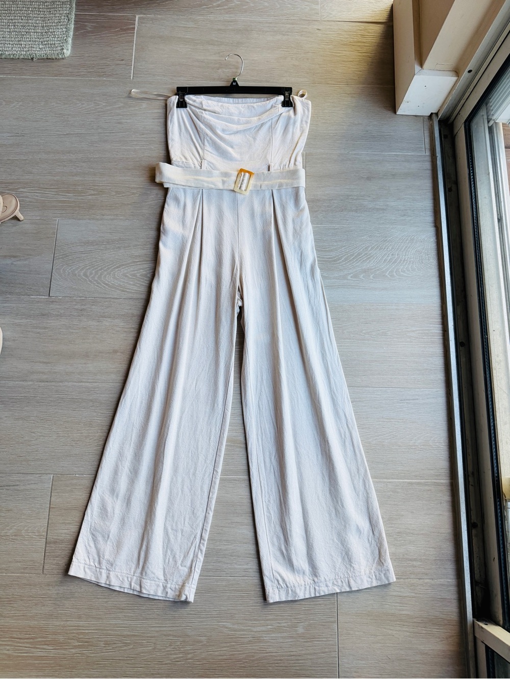 Monteau Cream Strapless Wide-Leg Belted Jumpsuit